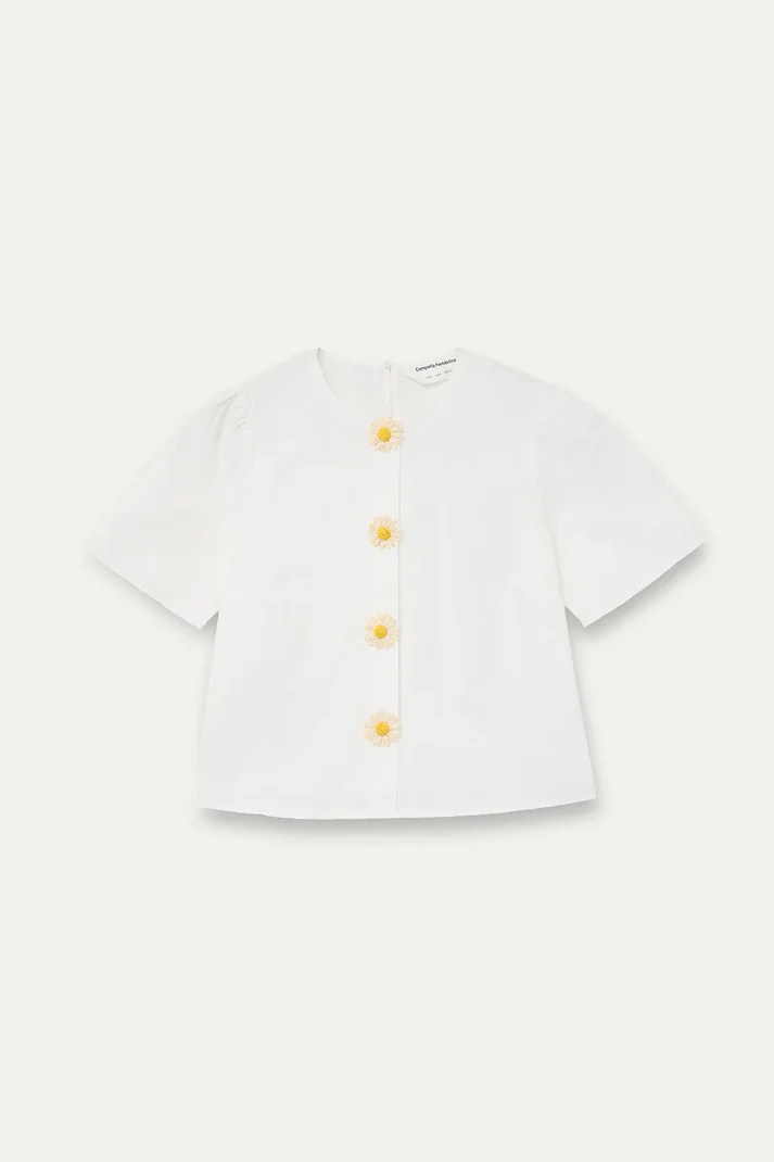 COMPANIA FANTASTICA - COTTON TOP WITH FLORAL BUTTONS - Image 6