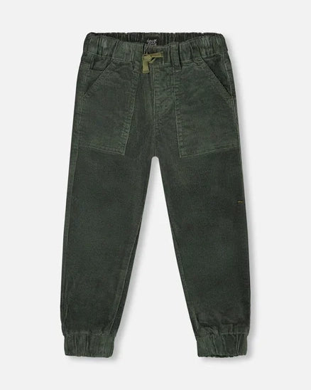 DEUX PAR DEUX- KIDS' FOREST GREEN STRETCH CORDUROY JOGGER PANT - Image 2