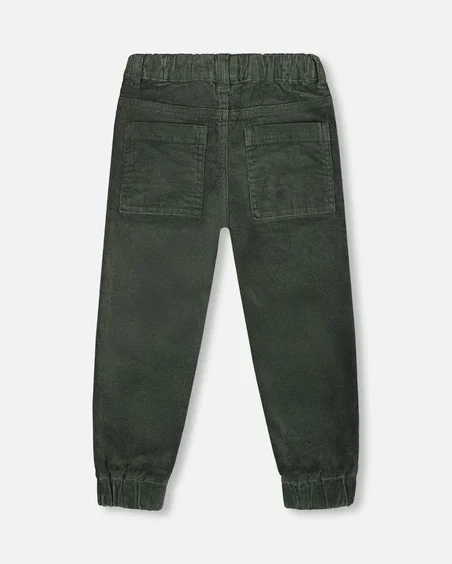 DEUX PAR DEUX- KIDS' FOREST GREEN STRETCH CORDUROY JOGGER PANT - Image 4