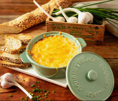 GOURMET DU VILLAGE- SAGE GREEN CERAMIC BAKER GIFT SET WITH GARLIC BREAD DIP - Image 2