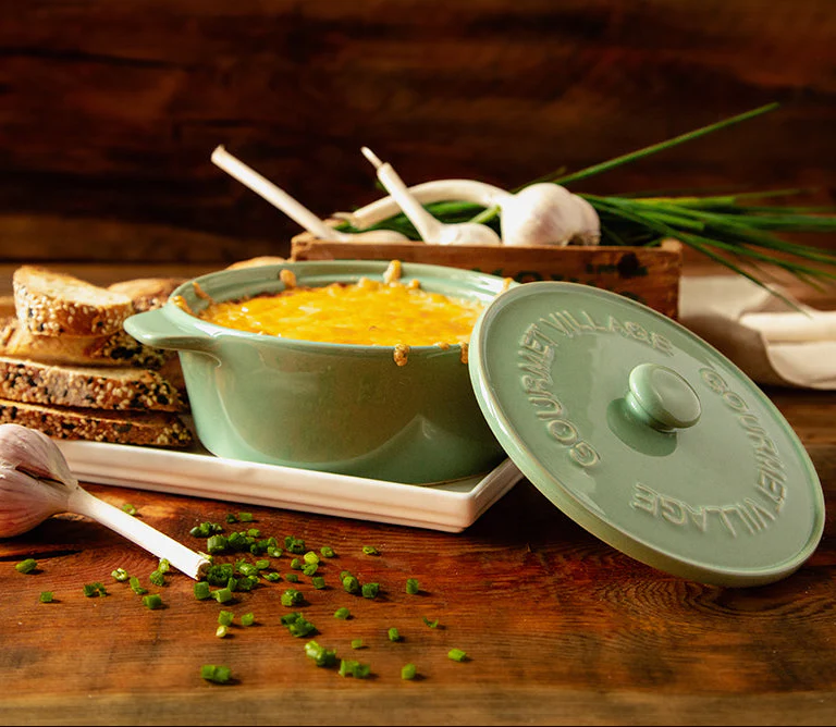 GOURMET DU VILLAGE- SAGE GREEN CERAMIC BAKER GIFT SET WITH GARLIC BREAD DIP - Image 3