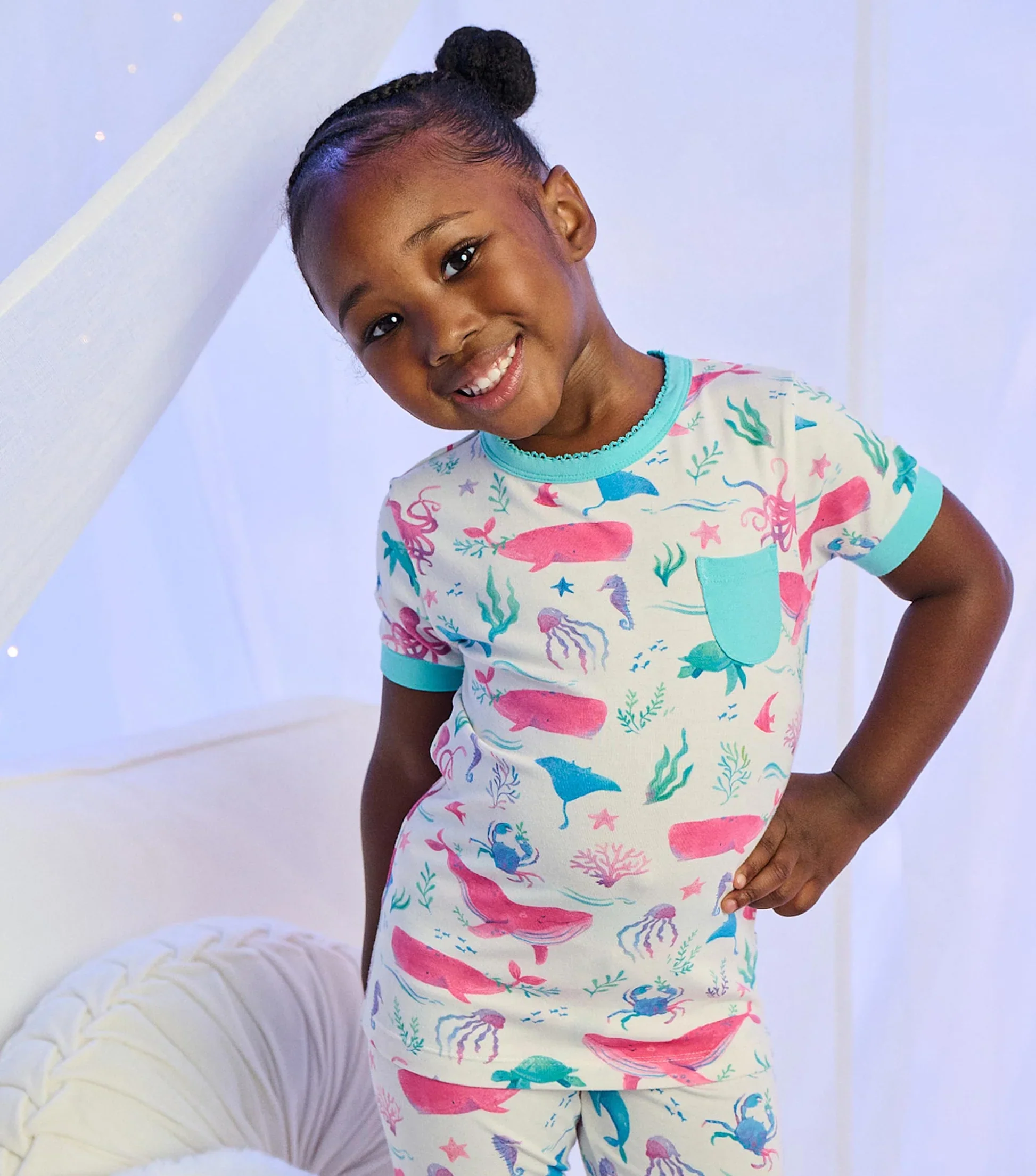 HATLEY -  KIDS PAINTED SEALIFE BAMBOO SHORT PAJAMA SET - Image 2