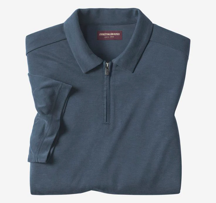 JOHNSTON & MURPHY- Men's Vintage Birdseye Zip Polo - Image 3