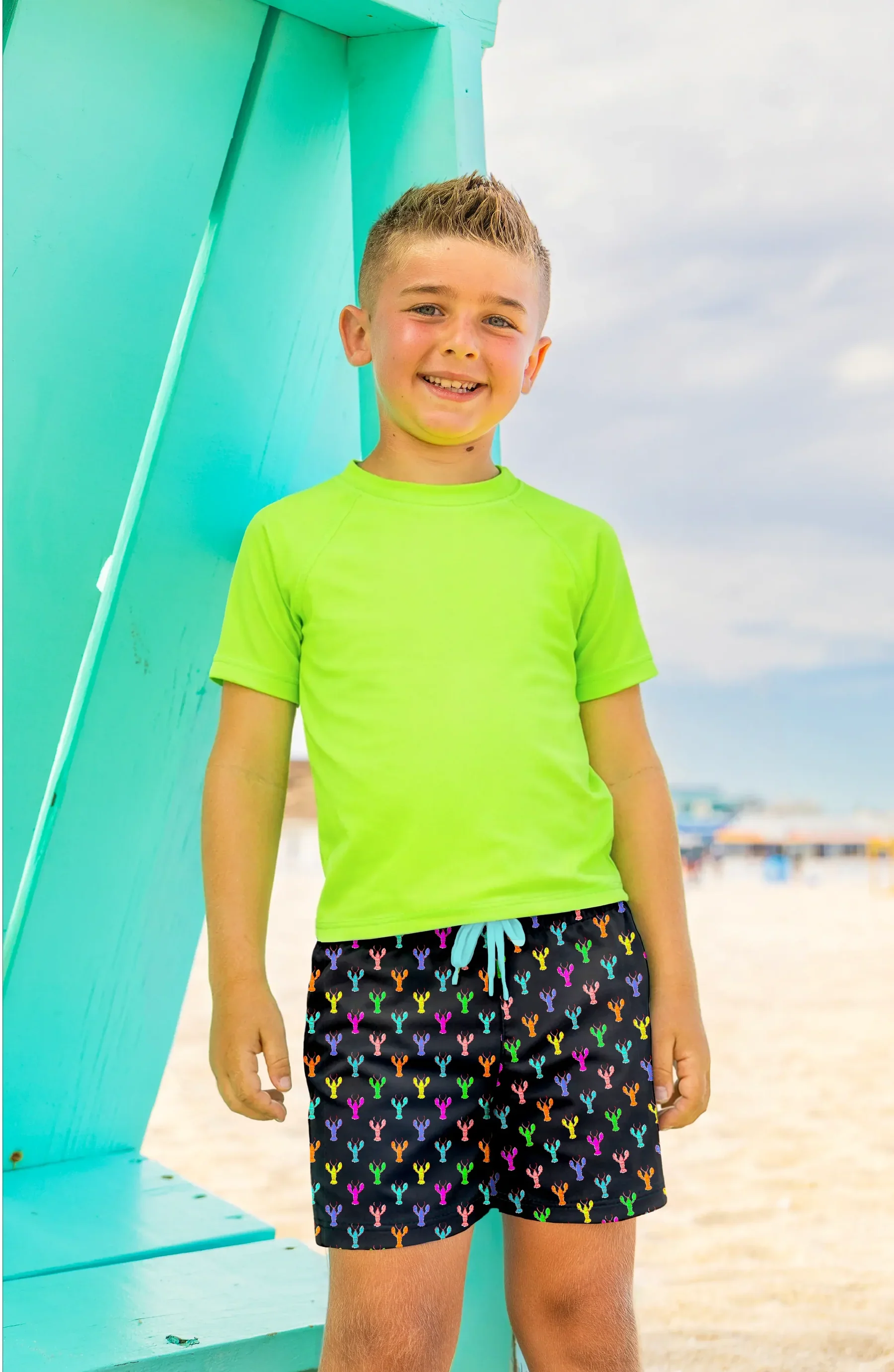 LIMEAPPLE -Dylan Boys Multicolour Lobster Print Board Shorts - Image 3
