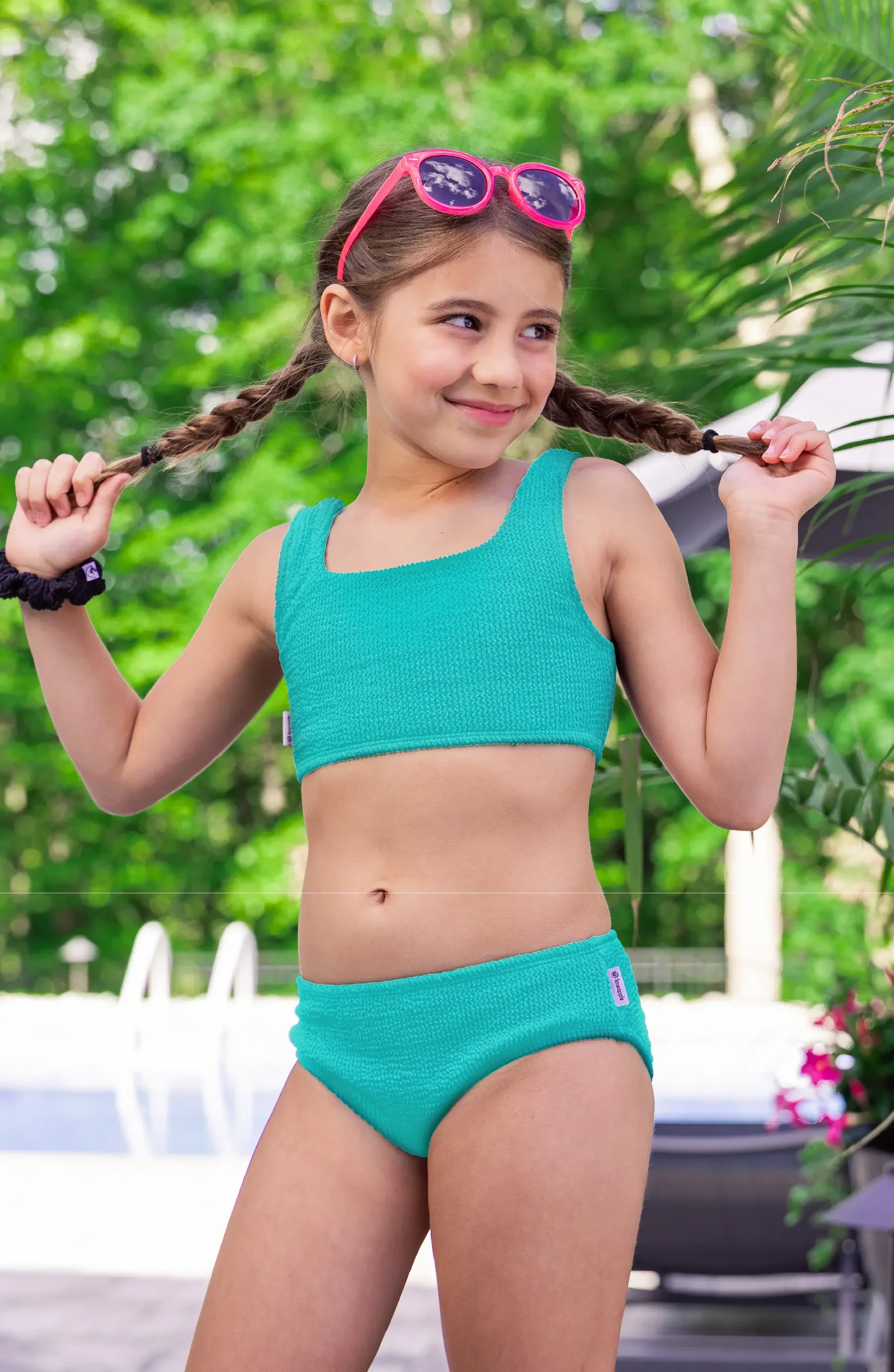 LIMEAPPLE -Fay Crinkle Tankini Two Piece Swimsuit - Turquoise - Image 3