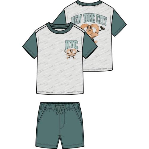 MILES THE LABEL - BOY 2 PCS SET: S/S T-SHIRT AND SHORT KNIT-TEAL 26SMW03E04-B - Image 2