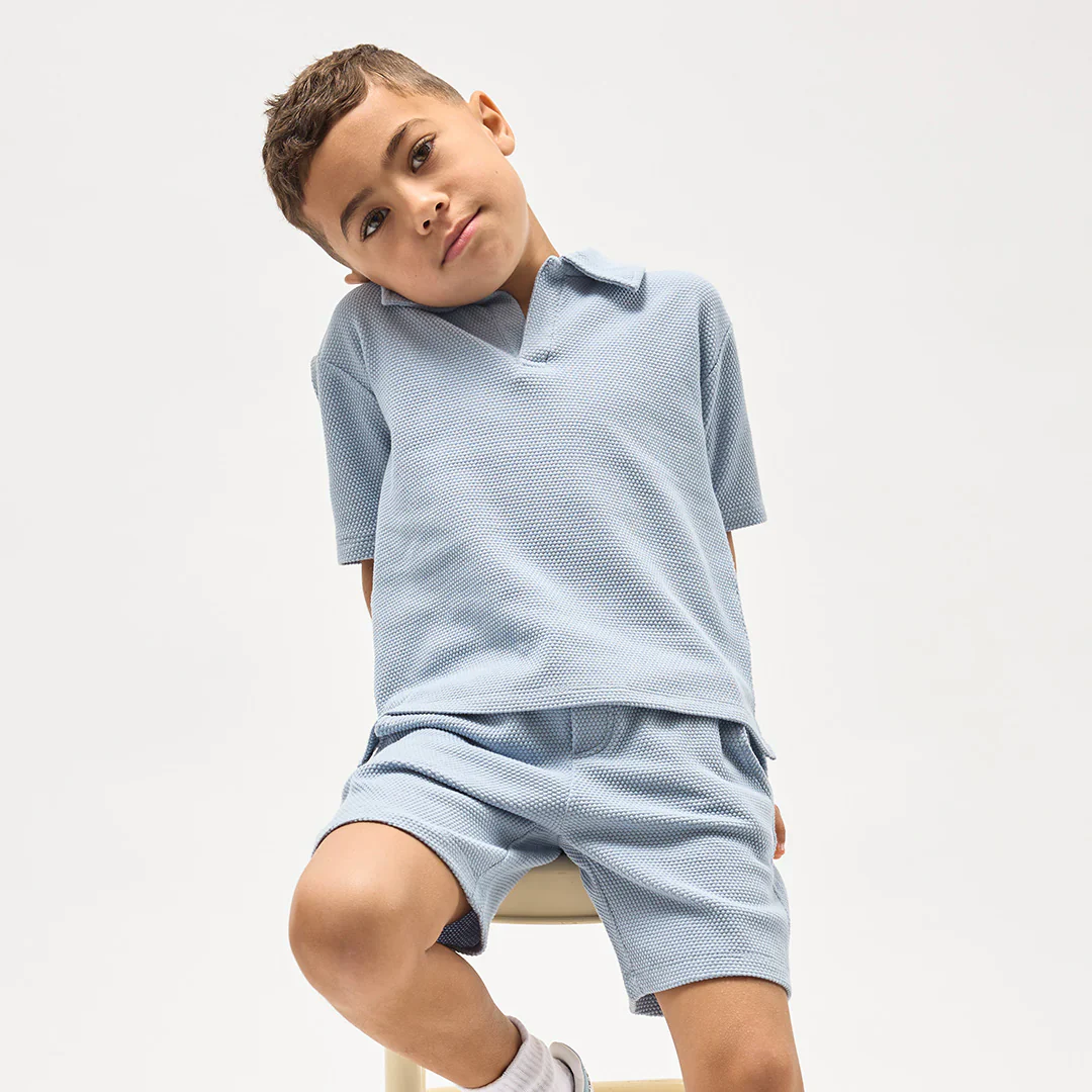 MILES THE LABEL - BOY S/S POLO TOP KNIT-BLUE DUSTY 26RMW01T04-K - Image 2