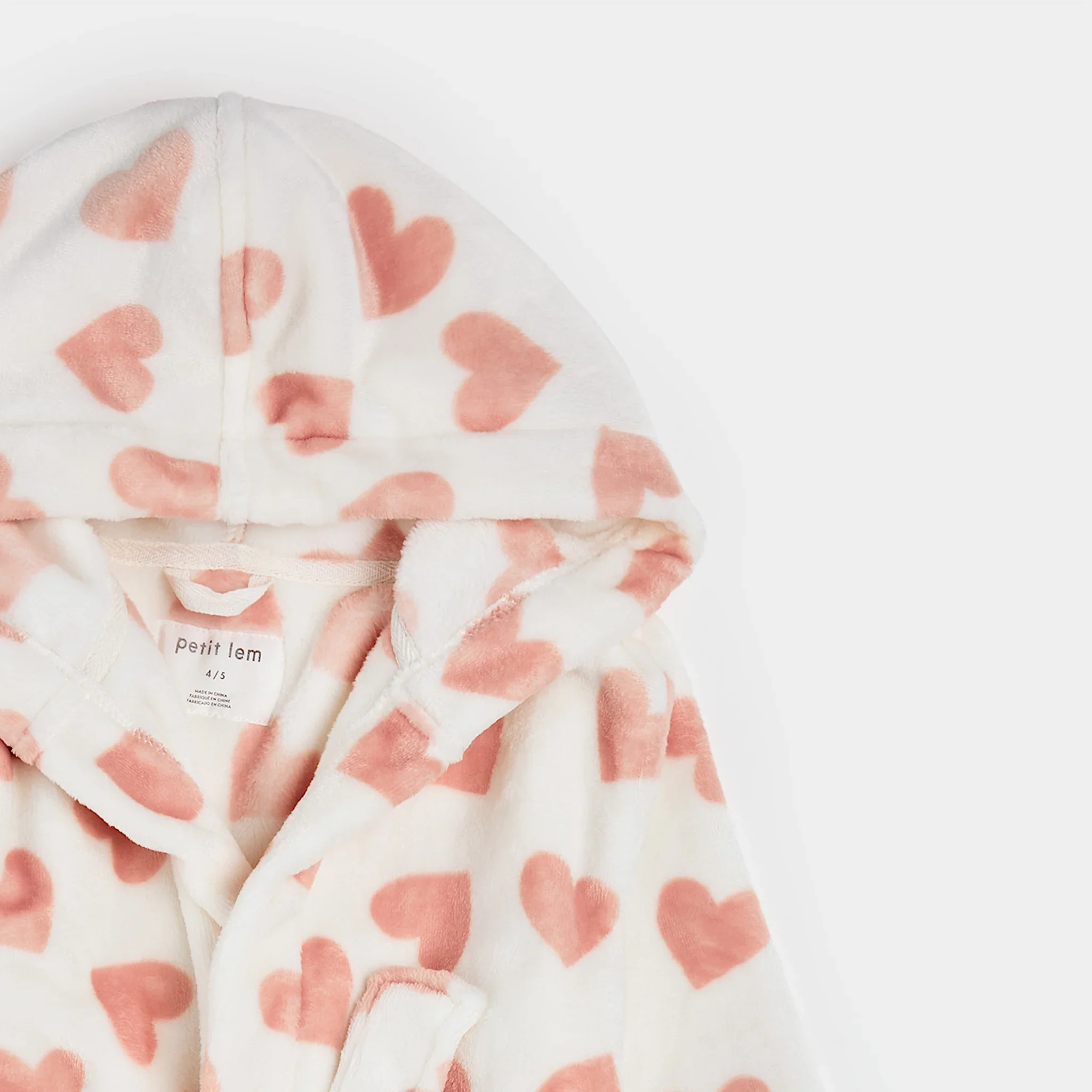 PETIT LEM- Kids Heart Prints on Ivory Plush Robe (8-14) - Image 3