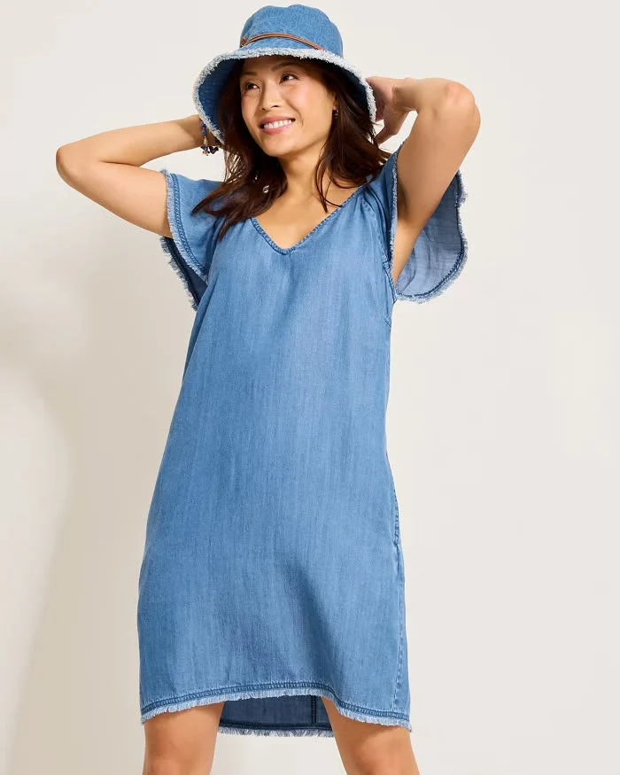 TOMMY BAHAMA - WOMEN'S CHAMBRAY FLUTTER SHIFT DRESS - Image 2