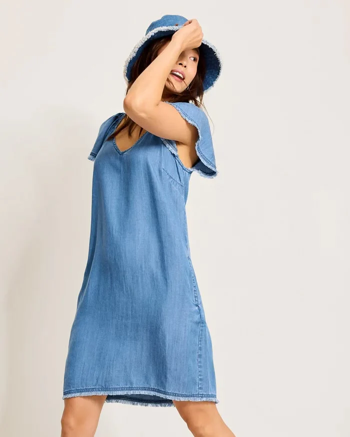 TOMMY BAHAMA - WOMEN'S CHAMBRAY FLUTTER SHIFT DRESS - Image 4