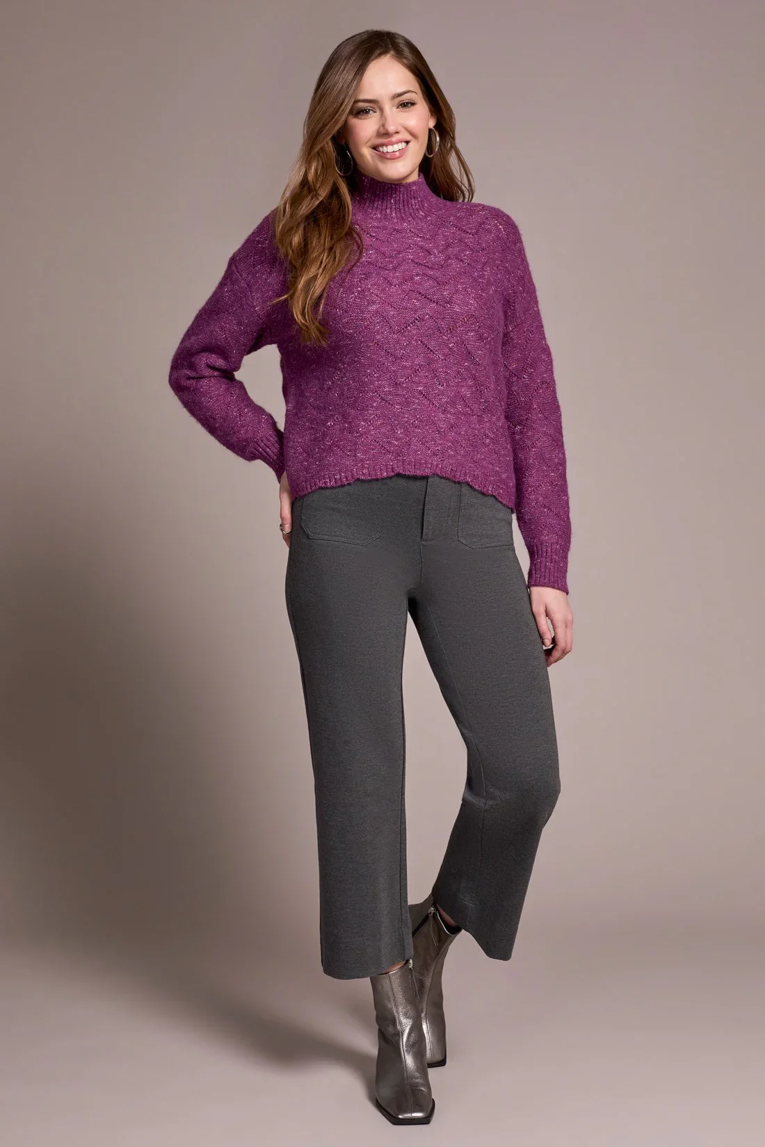 TRIBAL - WOMENS Mock Neck Drop Shoulder Sweater 5943O - Image 5