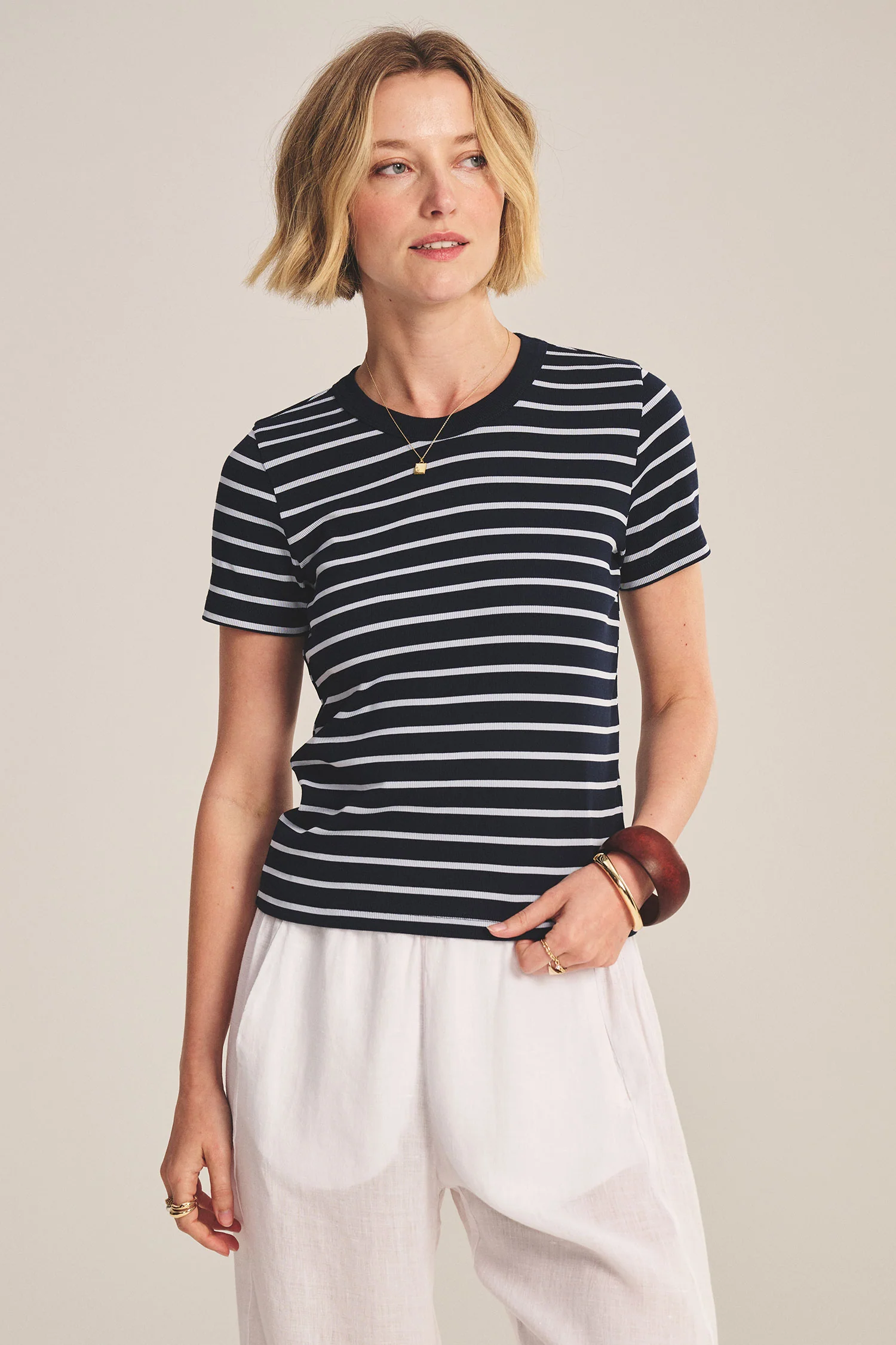 VELVET - STRIPE RIB & POPLIN MIX MEDIA TOP BRENDA07 - Image 2