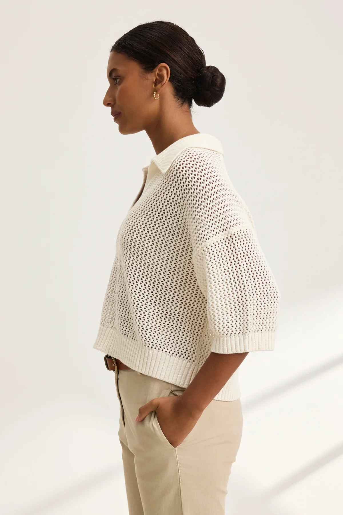 VELVET- Women's york cotton cashmere mesh sweater polo - Image 3